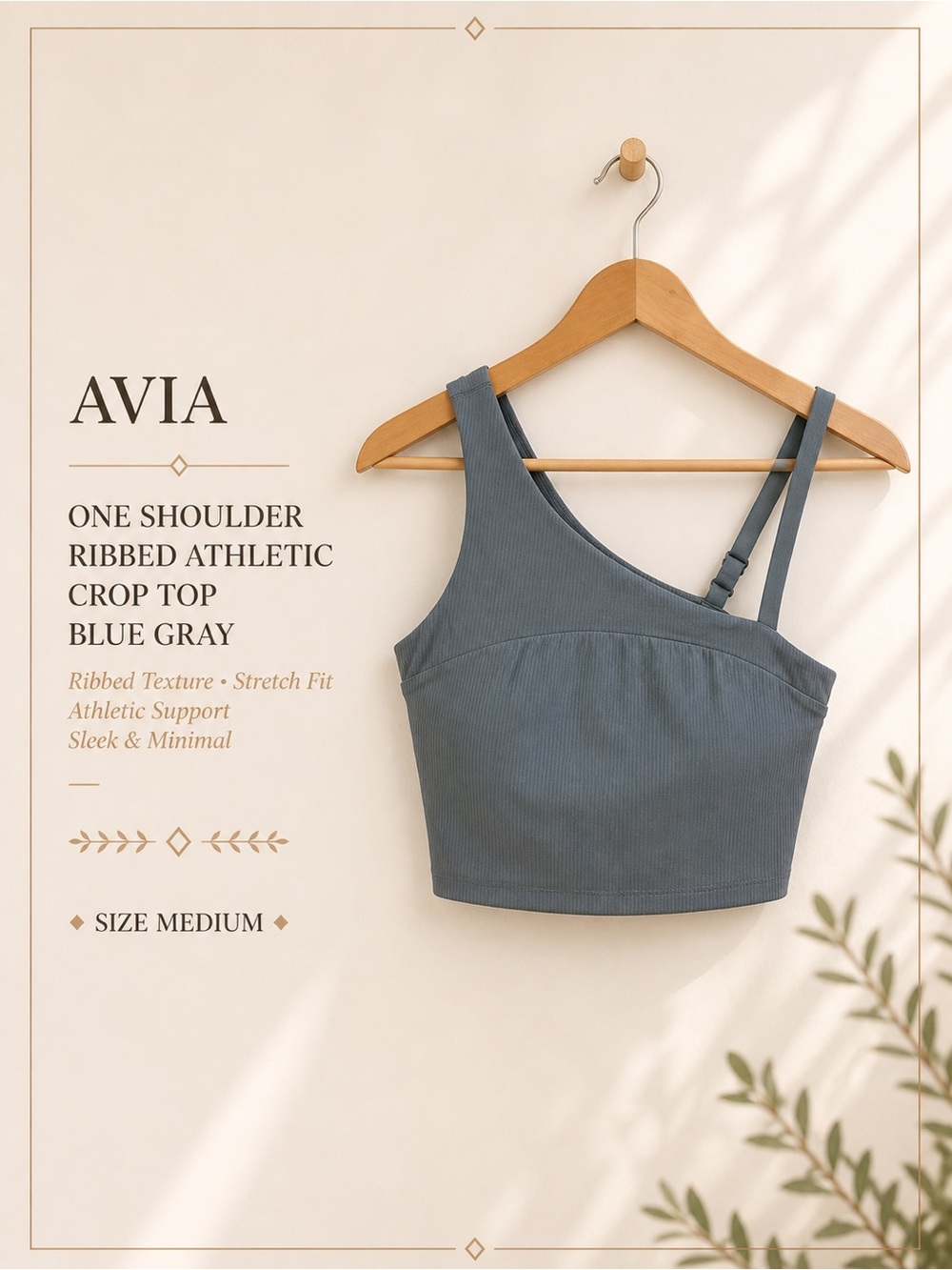 Avia One Shoulder Ribbed Athletic Crop Top, Blue Gray Medium